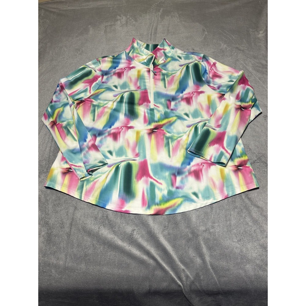 Chicos Womens XL Multicolor Print Mock Neck 1/2 Zip Long Sleeve Pullover